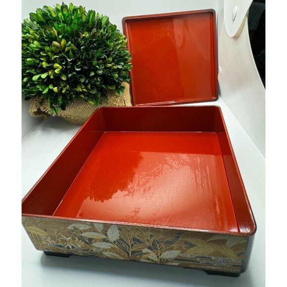 Japanese Lacquerware Decorative Box With Floral Design 7.5" L x 7.5" W x 3" H - Picture 7 of 12